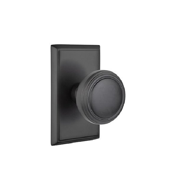 Emtek Norwich Knob 2-3/8 in Backset Passage w/Rectangular Rose for 1-1/4 in to 2 in Door Flat Black Finish 8121NWUS19